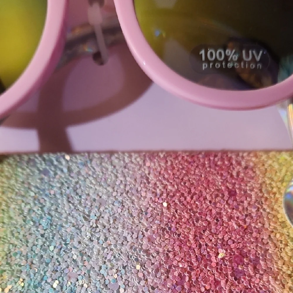 Cracker Barrel Pink Sunglasses with Glittery Rainbow Case